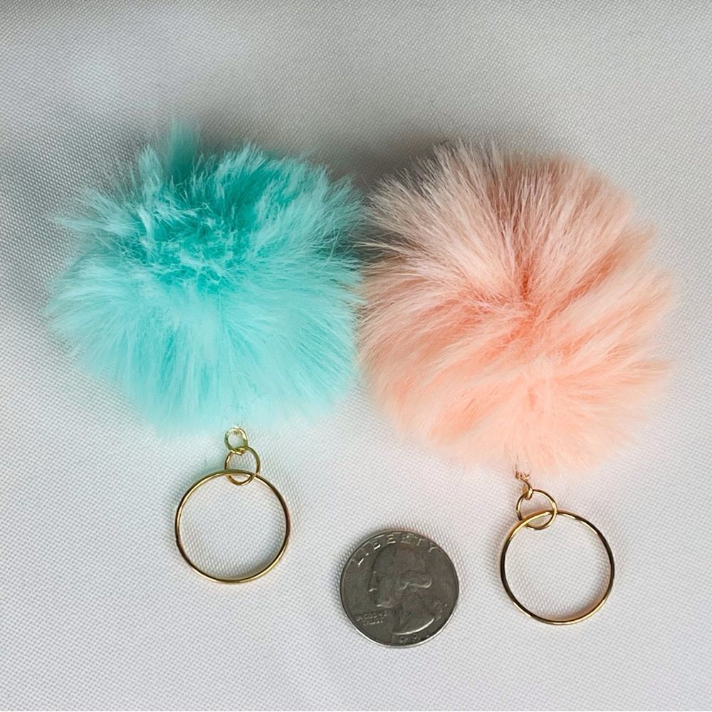 Peach & Mint Green Small Fluffy Pom-Pom Keychain Set